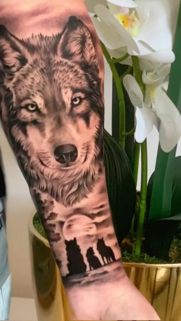 Wolf with a forest, forearm